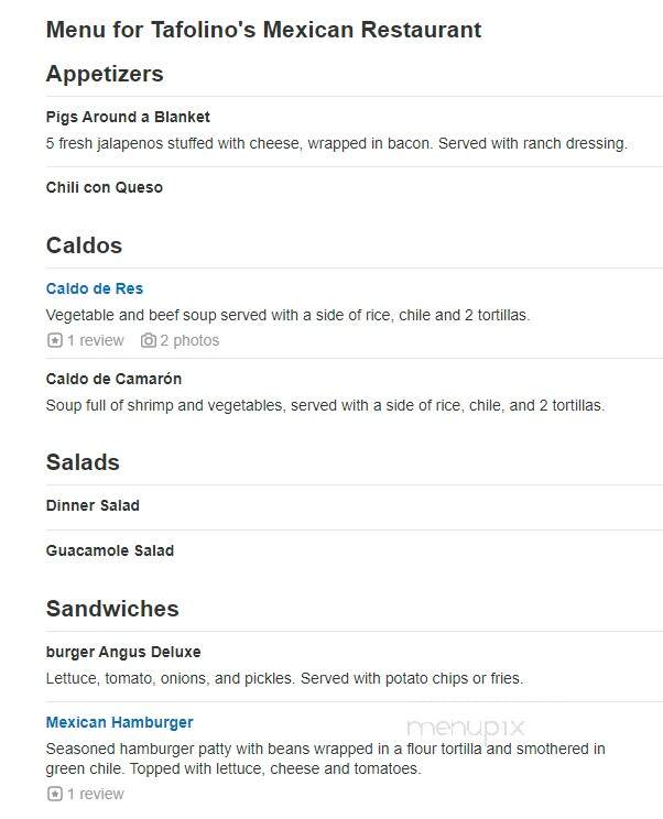 Tafolino's Mexican Restaurant - Golden, CO menu_pic