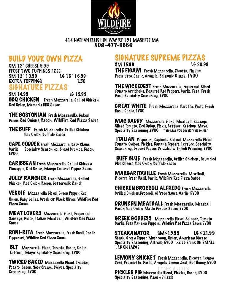 Wildfire Brick Oven Pizza - Mashpee, MA menu_pic