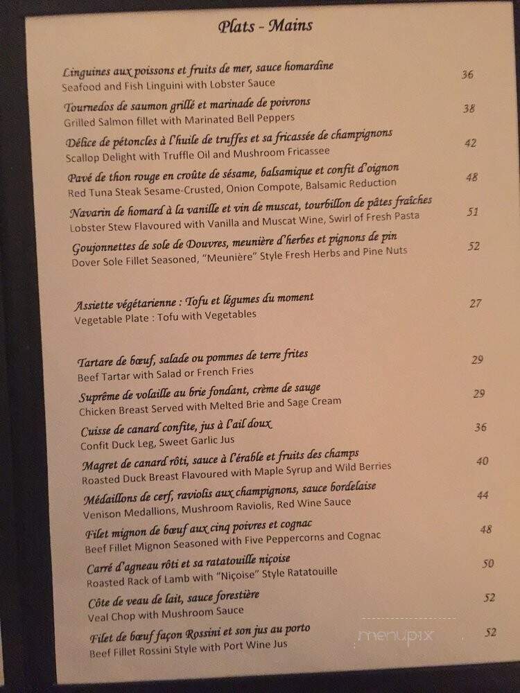 Restaurant Bonaparte - Montreal, QC menu_pic