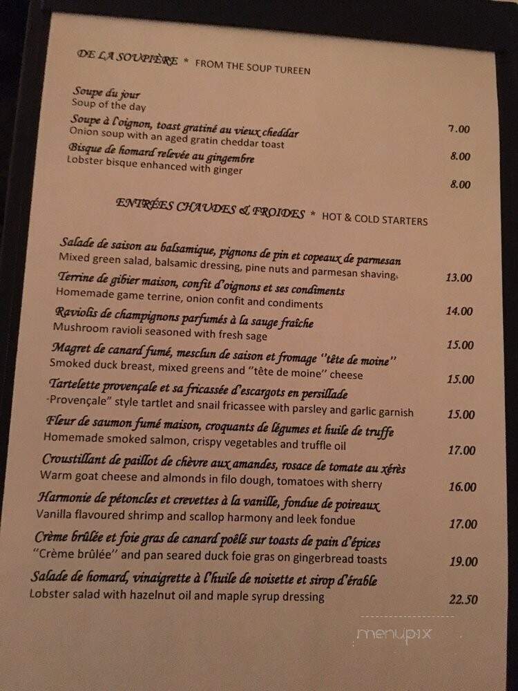 Restaurant Bonaparte - Montreal, QC menu_pic