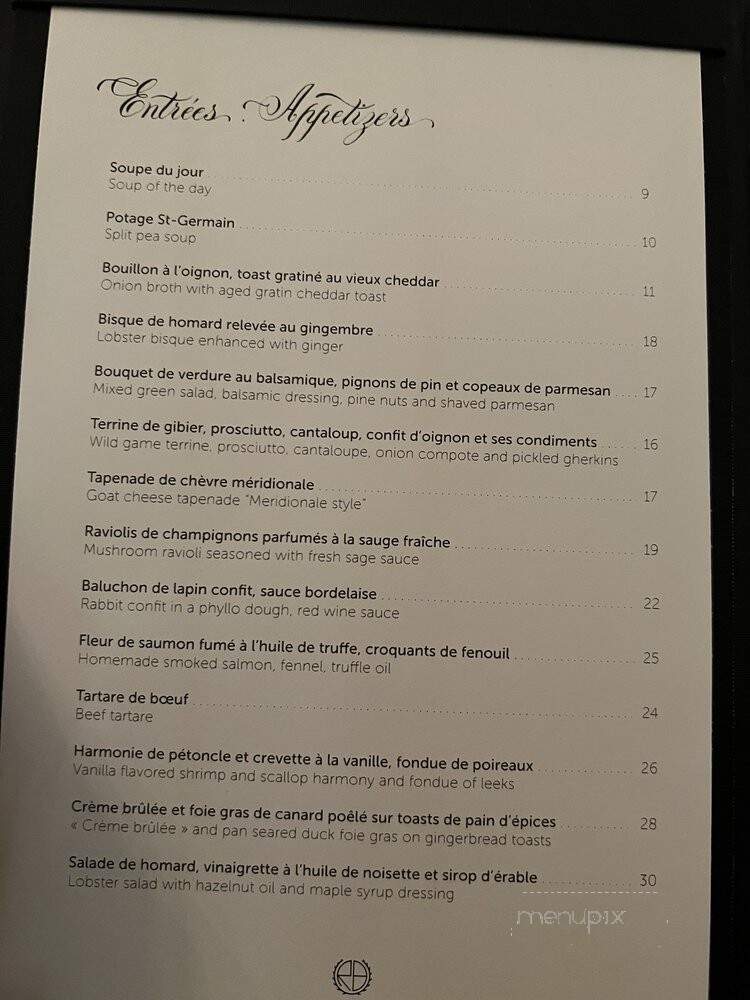 Restaurant Bonaparte - Montreal, QC menu_pic