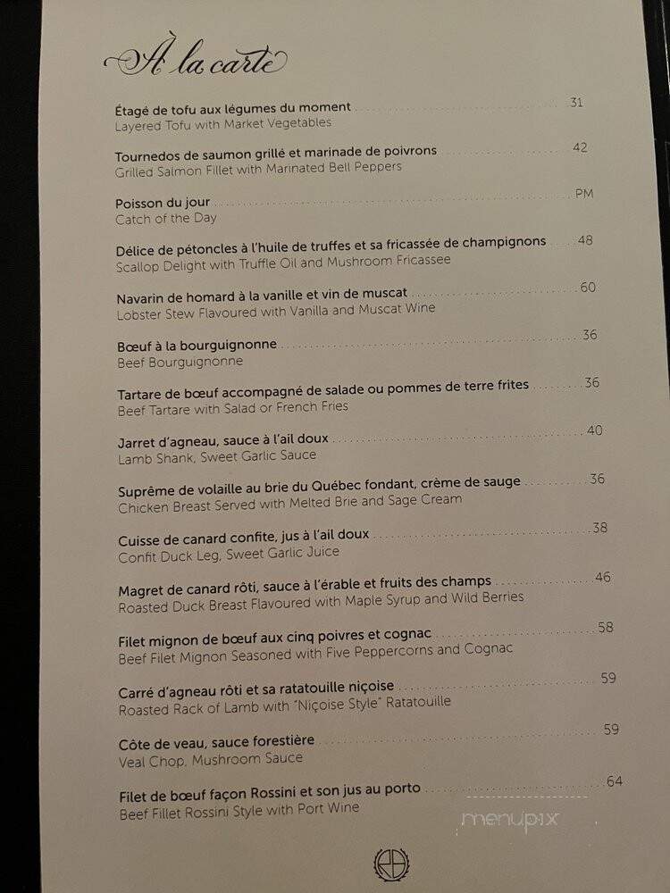 Restaurant Bonaparte - Montreal, QC menu_pic