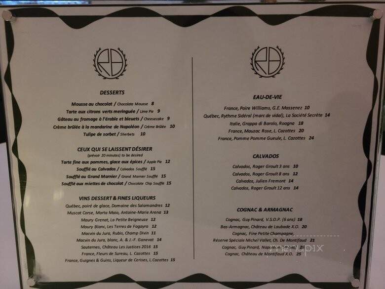 Restaurant Bonaparte - Montreal, QC menu_pic