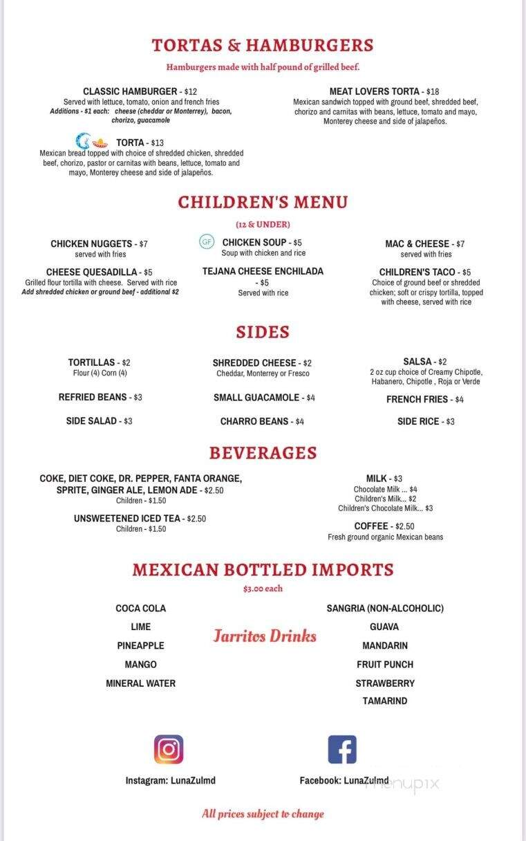 LunaZul - Hampstead, MD menu_pic