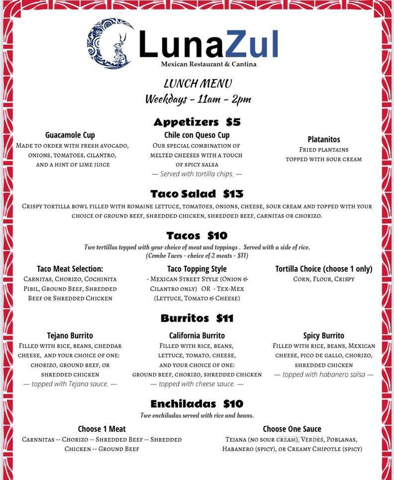 LunaZul - Hampstead, MD menu_pic