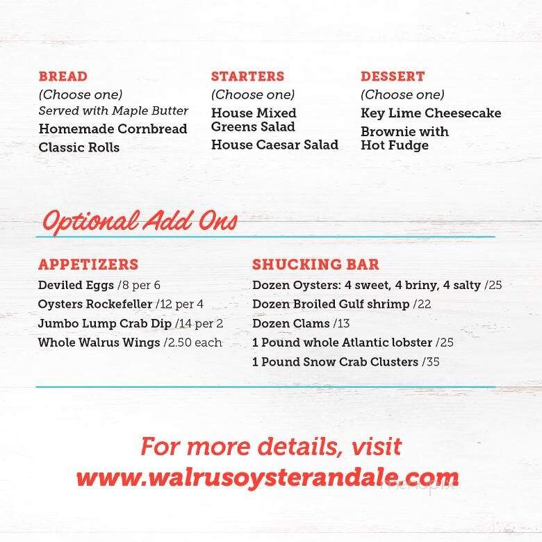 The Walrus Oyster & Ale House - Columbia, MD menu_pic