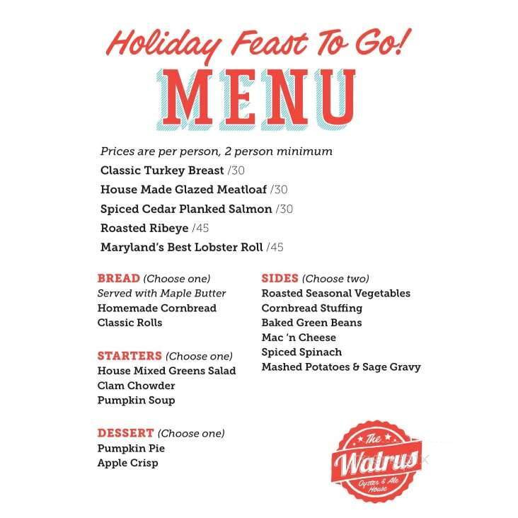 The Walrus Oyster & Ale House - Columbia, MD menu_pic