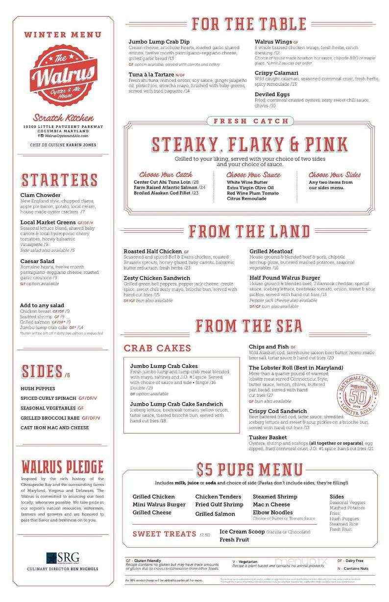 The Walrus Oyster & Ale House - Columbia, MD menu_pic