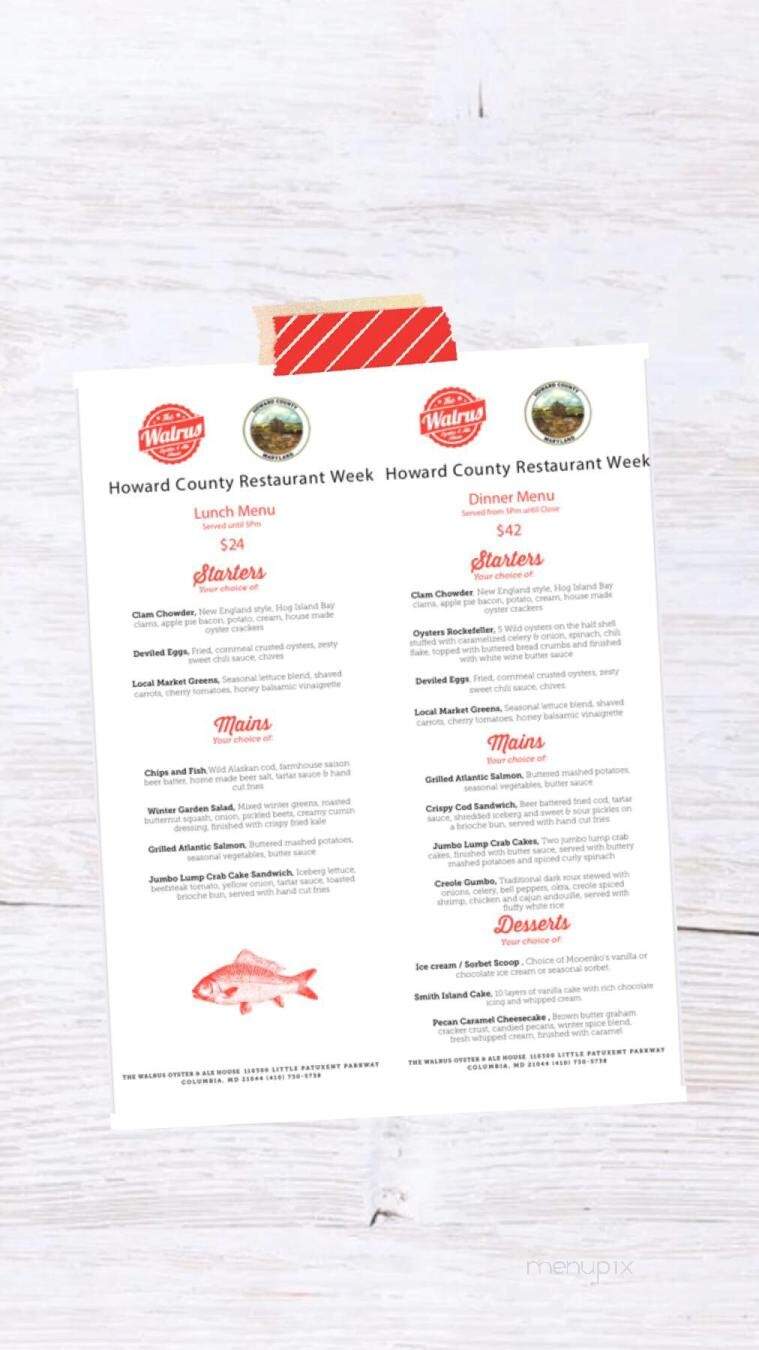 The Walrus Oyster & Ale House - Columbia, MD menu_pic