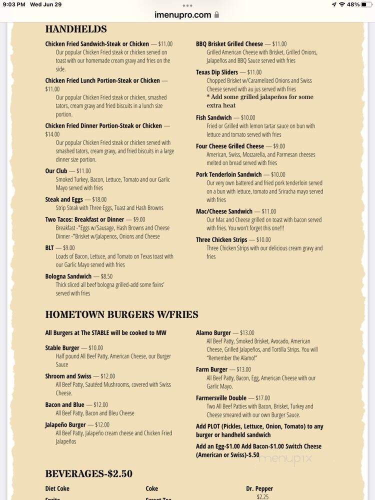 The Stable - Farmersville, TX menu_pic