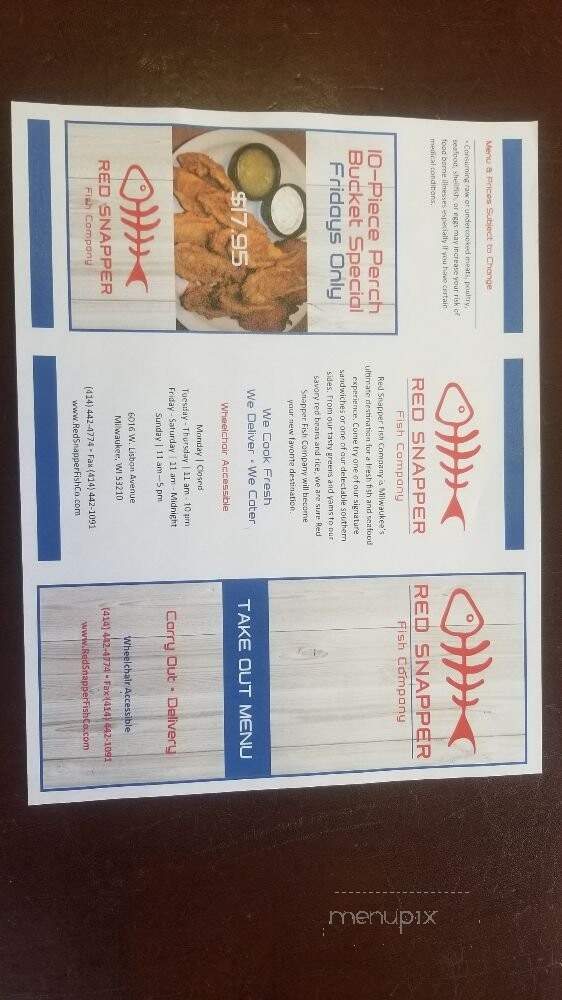 Red Snapper Fish Company - Milwaukee, WI menu_pic