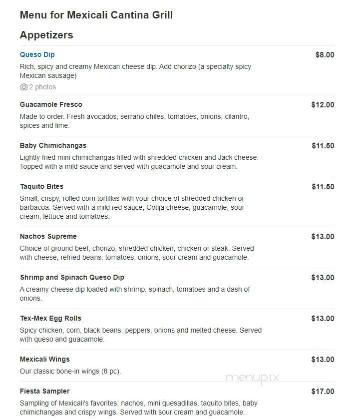 Mexicali Cantina Grill - Swampscott, MA menu_pic