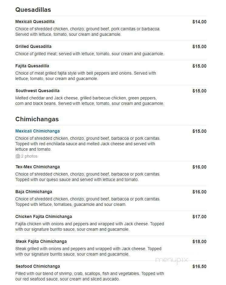 Mexicali Cantina Grill - Swampscott, MA menu_pic