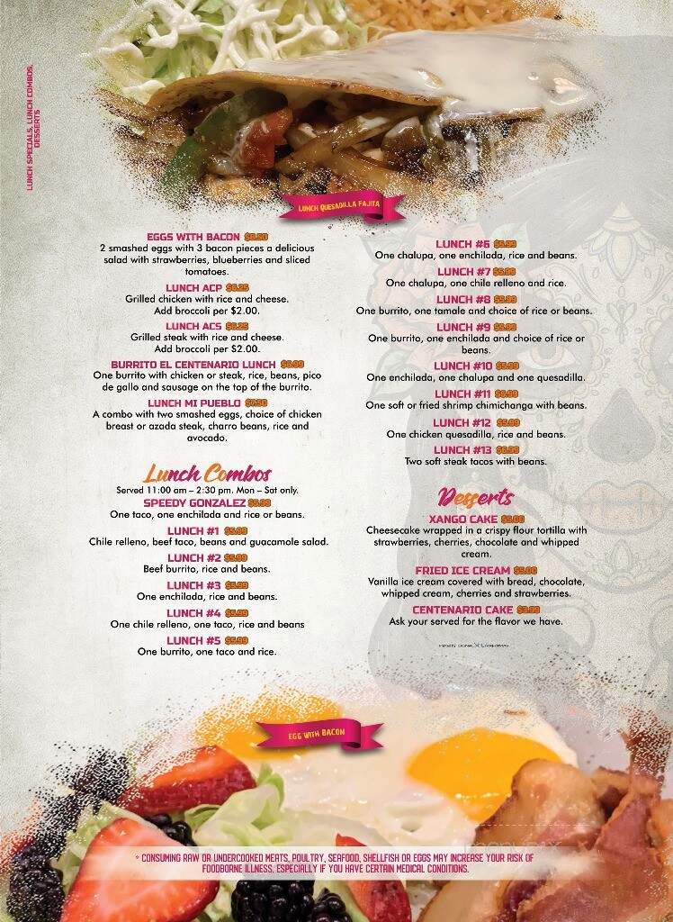 El centenario restaurant Mexican - Greenwood, SC menu_pic