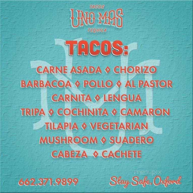 Uno Mas Oxford - Oxford, MS menu_pic