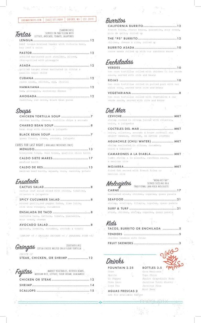 Uno Mas Oxford - Oxford, MS menu_pic
