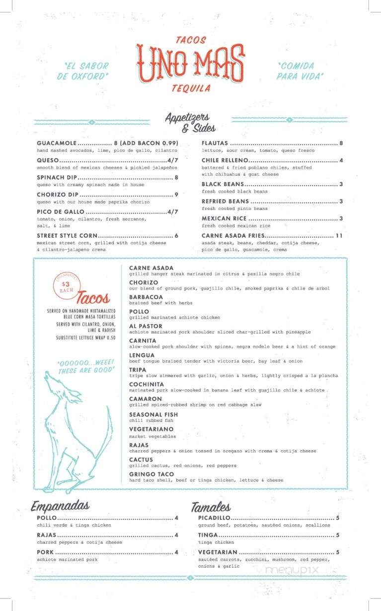 Uno Mas Oxford - Oxford, MS menu_pic