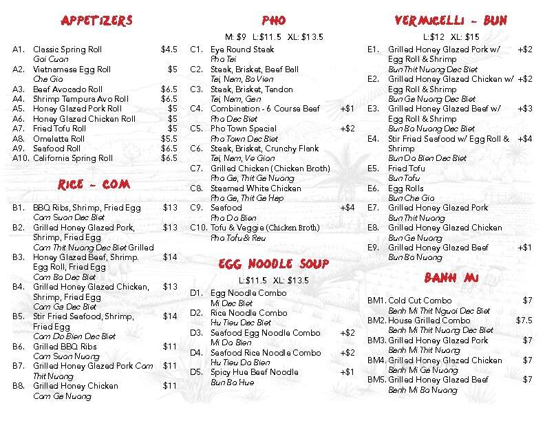 Pho Town 6 - Brockton, MA menu_pic