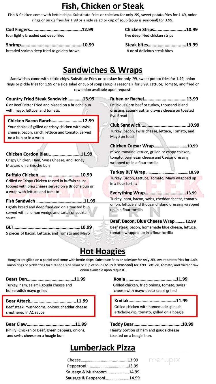 Bear Creek Tavern - Hinckley, MN menu_pic