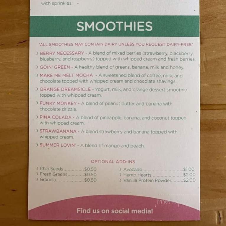 The Ice Cream Social - Gallatin, TN menu_pic
