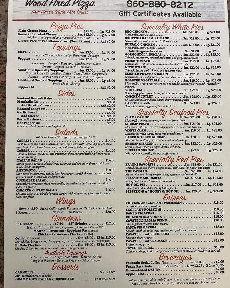 Milestone Wood Fired Pizza - Thomaston, CT menu_pic