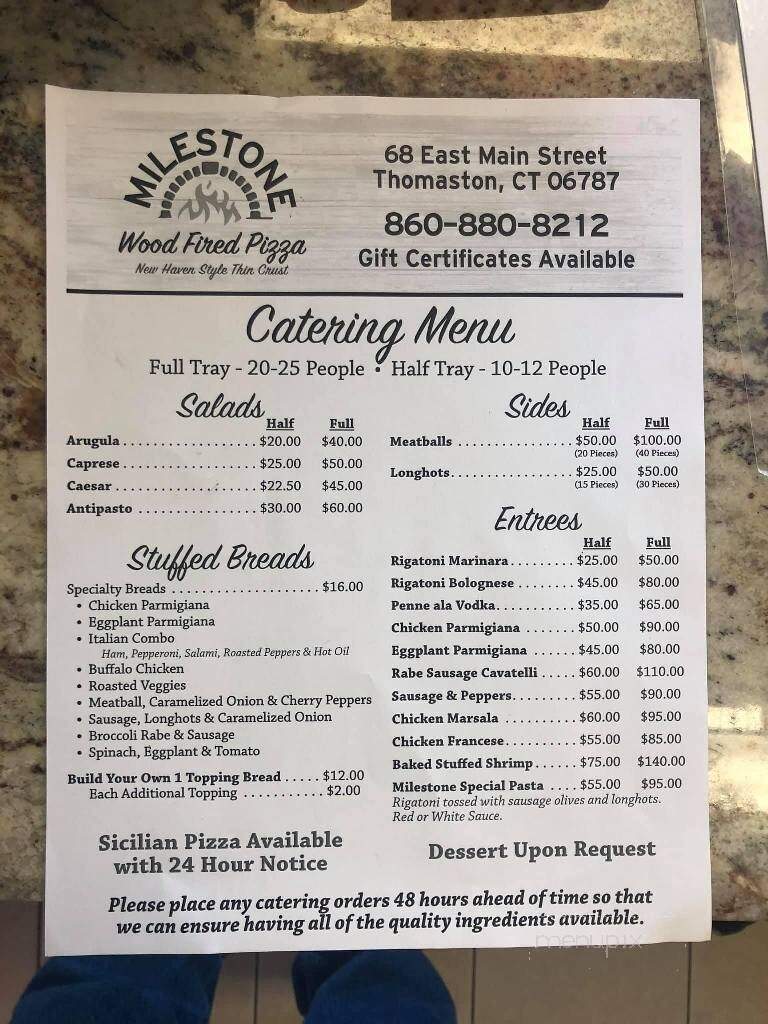 Milestone Wood Fired Pizza - Thomaston, CT menu_pic