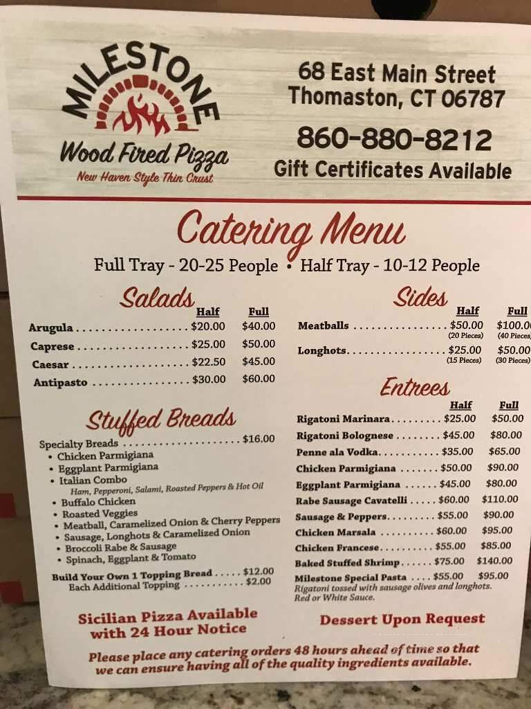 Milestone Wood Fired Pizza - Thomaston, CT menu_pic