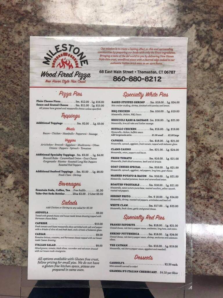 Milestone Wood Fired Pizza - Thomaston, CT menu_pic