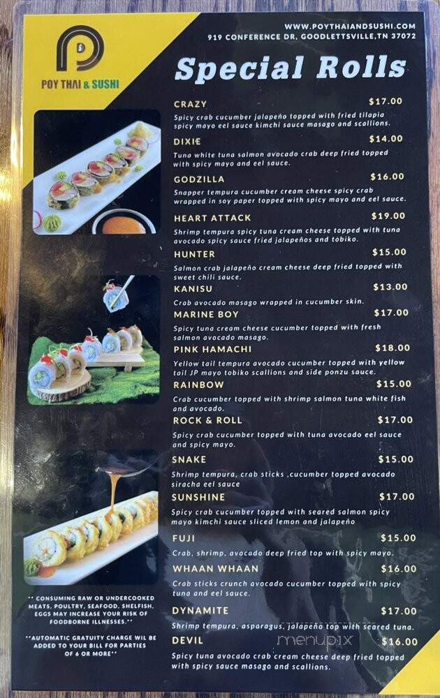 Poy Thai and Sushi - Goodlettsville, TN menu_pic