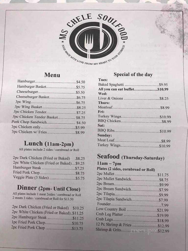 Ms Chele Soulfood - Trenton, SC menu_pic