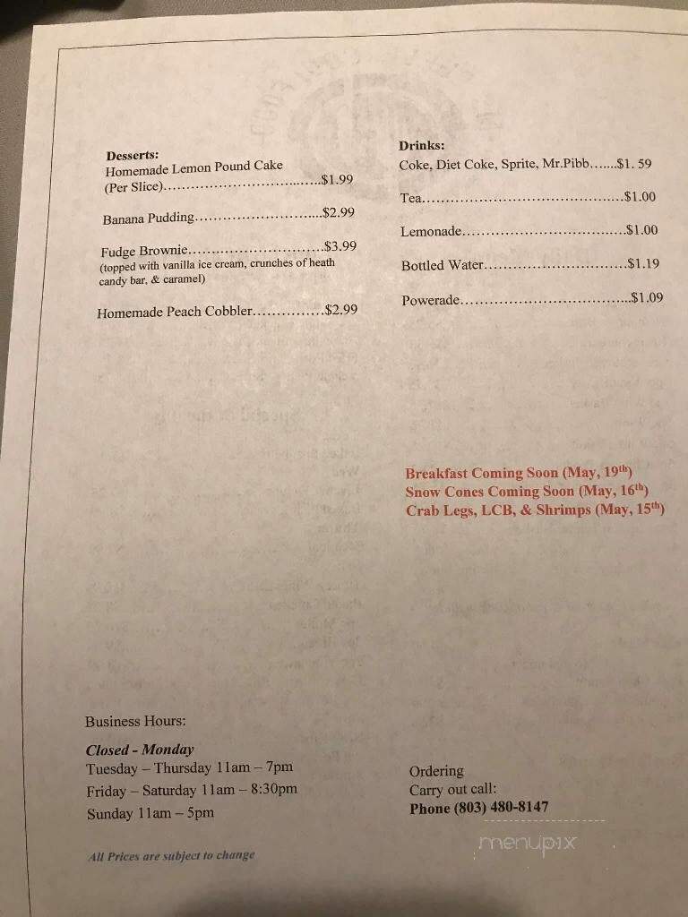 Ms Chele Soulfood - Trenton, SC menu_pic