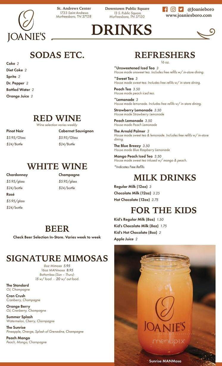 Joanie's Public Square - Murfreesboro, TN menu_pic