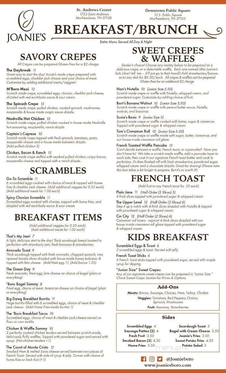 Joanie's Public Square - Murfreesboro, TN menu_pic