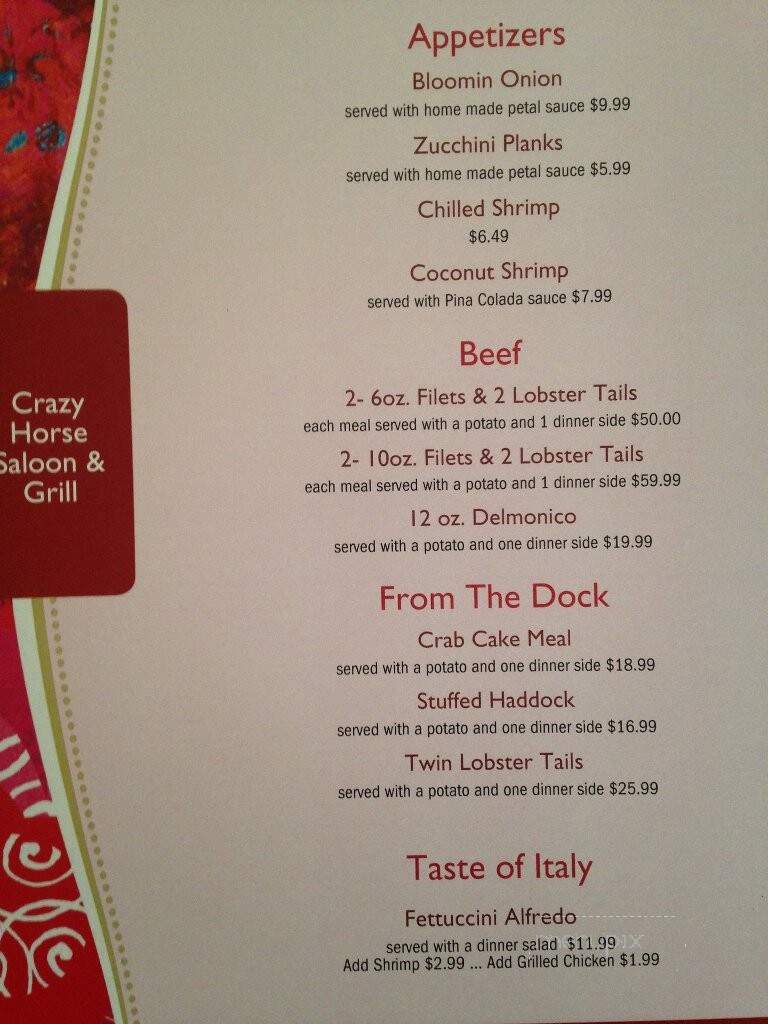 Crazy Horse Saloon & Grill - Stump Creek, PA menu_pic