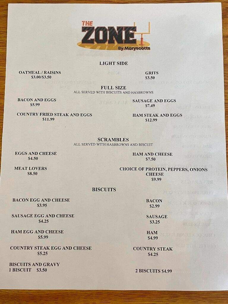 The Zone by Maryscotts - Mount Vernon, IN menu_pic