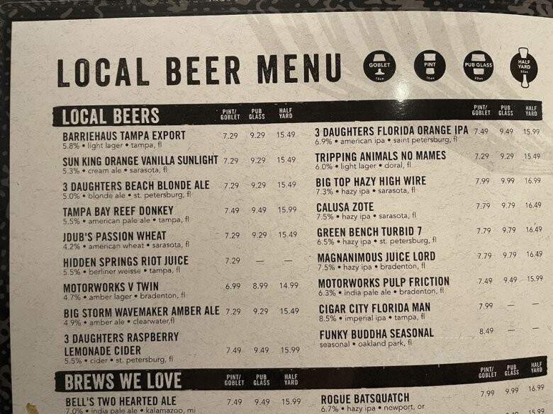 Yard House - Sarasota, FL menu_pic