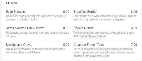 Coyote Sam's Bar and Grille - Tyler, TX menu_pic