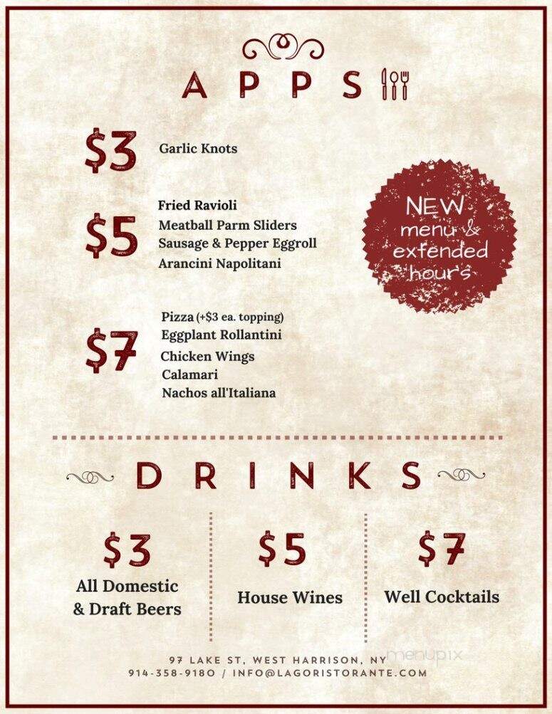 Lago Ristorante and Wine Bar - West Harrison, NY menu_pic