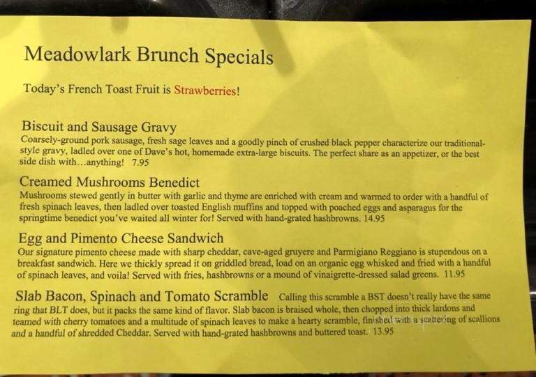 Meadowlark Restaurant - Dayton, OH menu_pic