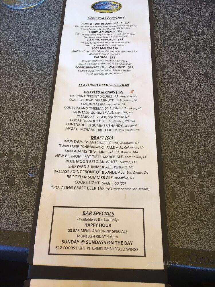 Sundays on the Bay - Hampton Bays, NY menu_pic