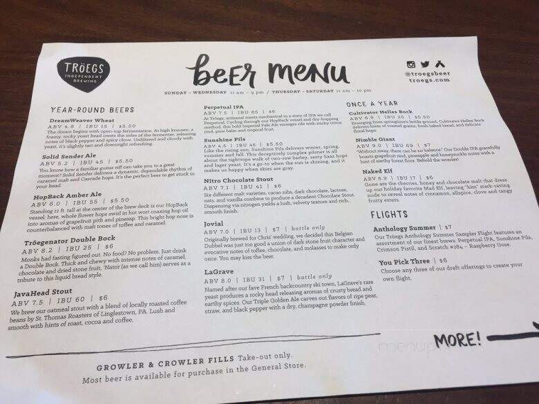 Troegs Brewing Co. - Hershey, PA menu_pic