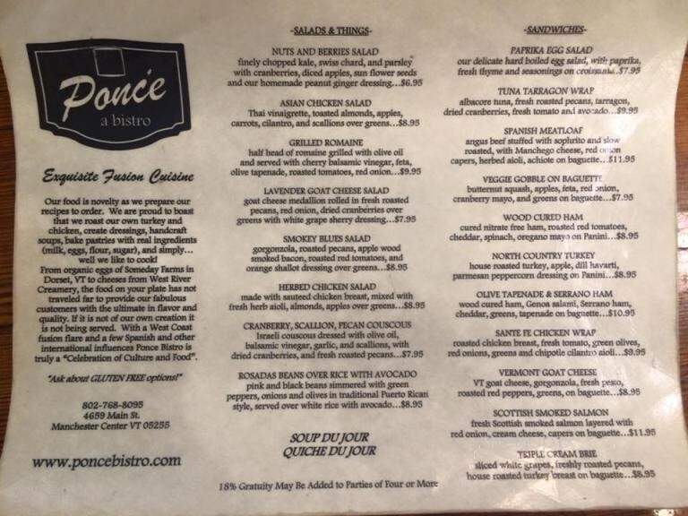 Ponce Bistro - Manchester, VT menu_pic