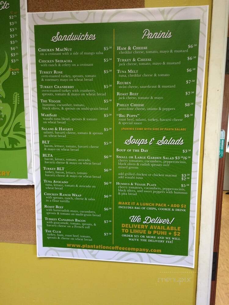 Plantation Coffee Company - Lihue, HI menu_pic