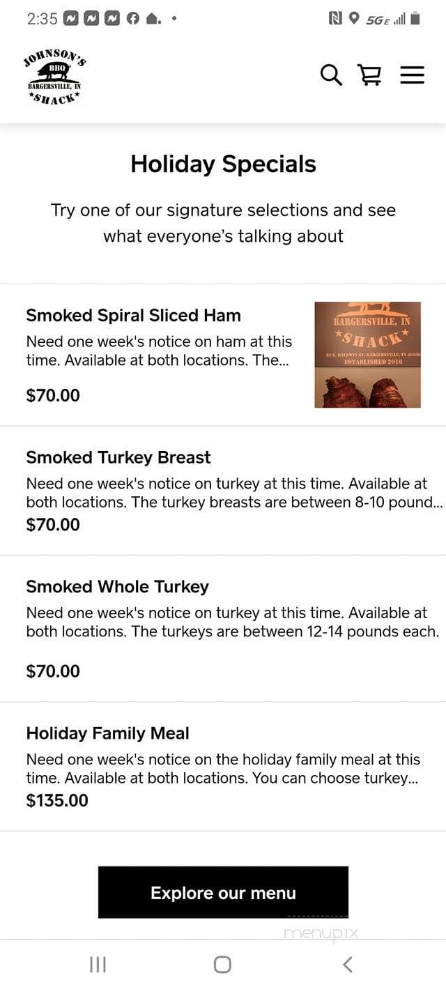 Johnson's BBQ Shack - Greenwood, IN menu_pic