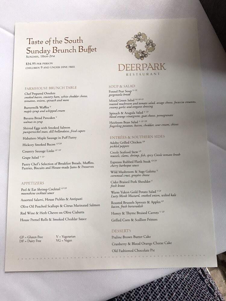 Deerpark Restaurant - Asheville, NC menu_pic