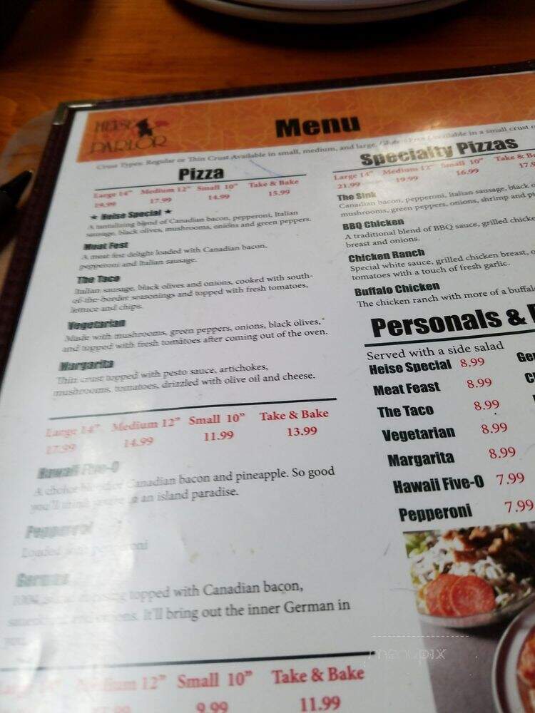 Heise Pizza Parlor - Ririe, ID menu_pic