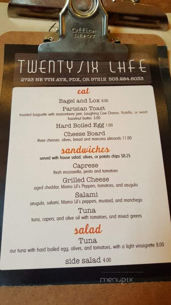 Twentysix Cafe - Portland, OR menu_pic