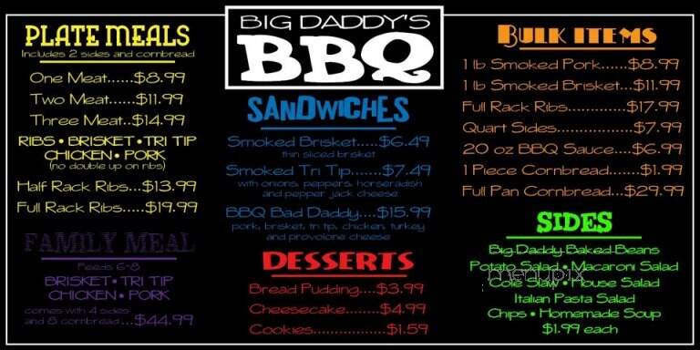 Big Daddy's Barbecue - Las Vegas, NV menu_pic