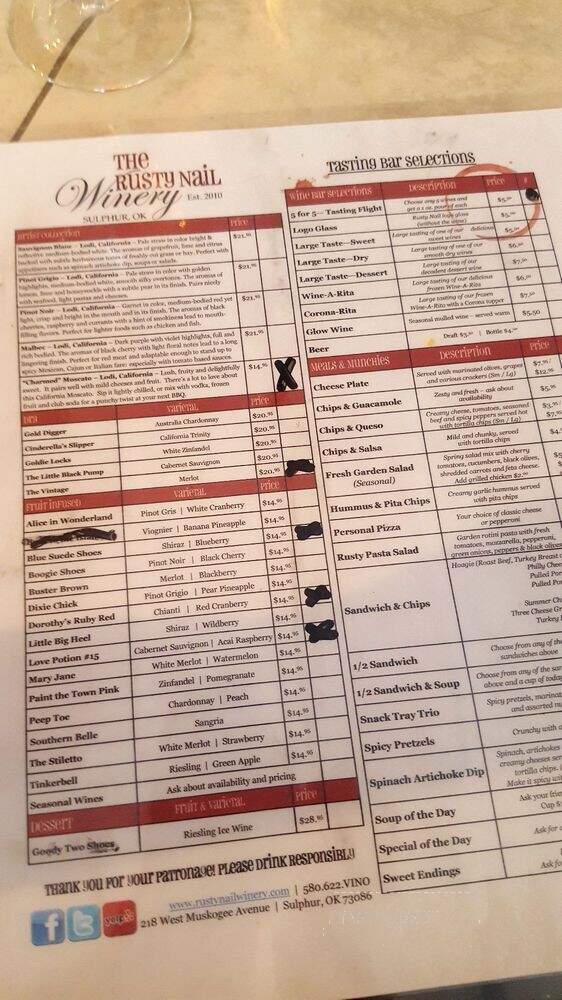 The Rusty Nail Winery - Sulphur, OK menu_pic