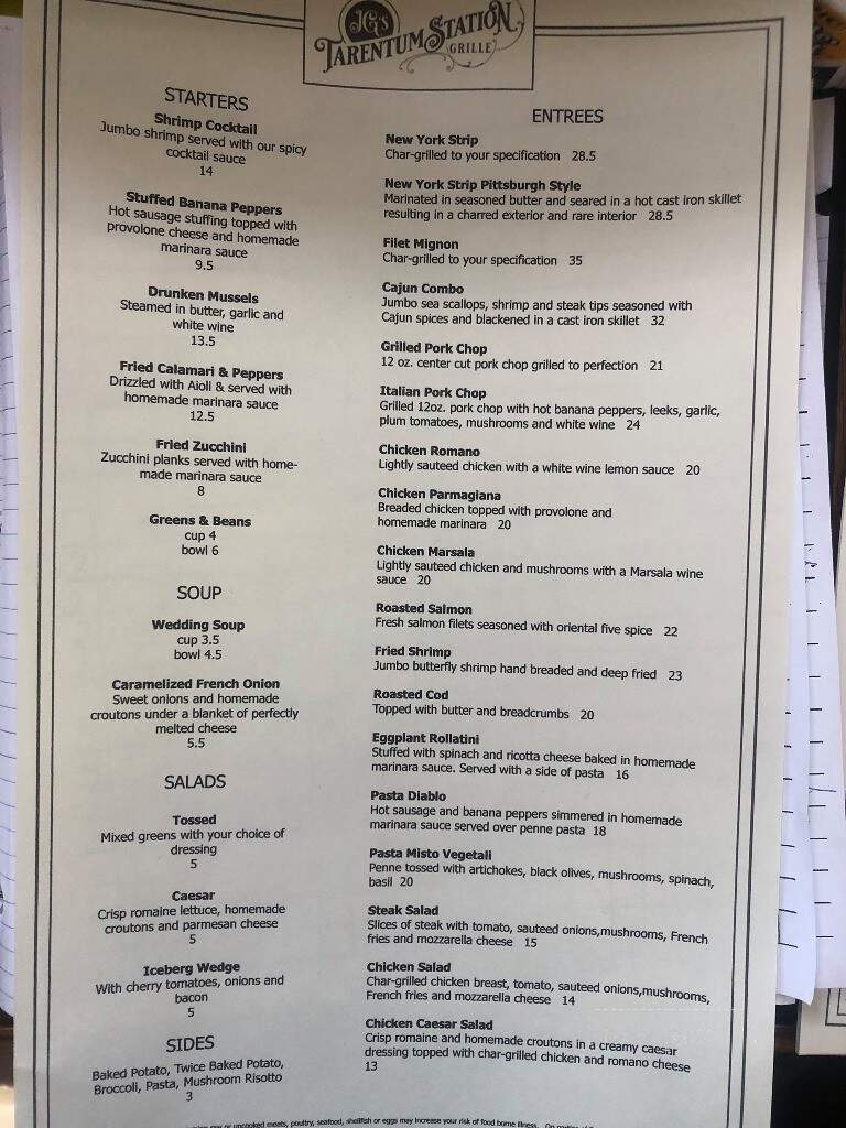 JG's Tarentum Station Grille - Tarentum, PA menu_pic